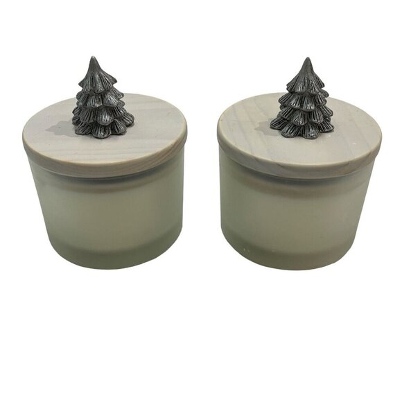 Pier 1 Imports Holiday Forest Festive Candle 2 Wick Silver Tree Lid Set Of 2 - Picture 7 of 7